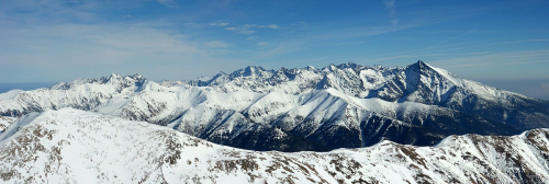 Panoráma Vysokých Tatier z vrcholu Bystrej